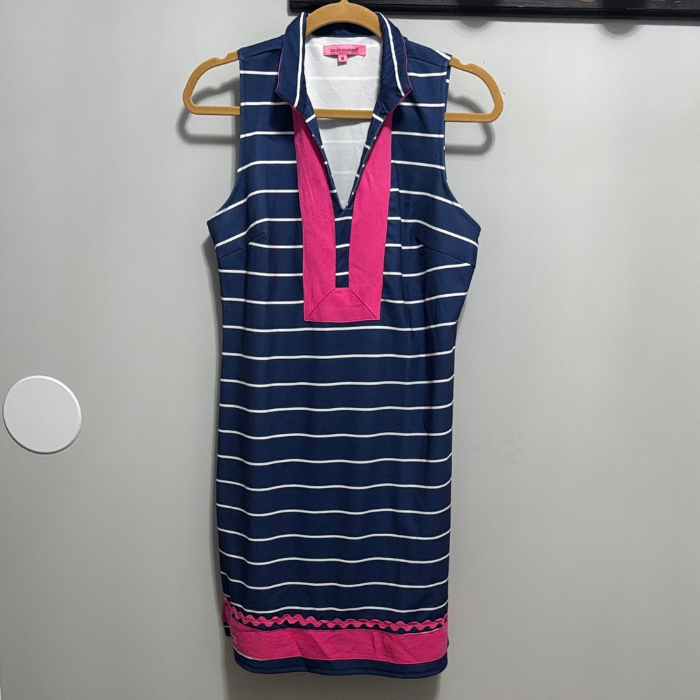 Simply Southern Navy & Pink Striped Sleeveless Dress Size Medium